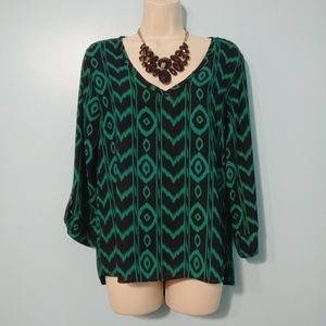 GOLDEN STATE Teal and Black Tribal Blouse